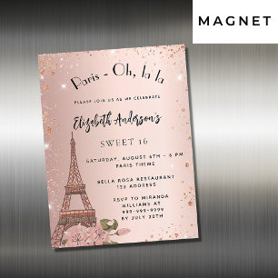 Sweet 16 Paris Rose Gold Eiffelturm Luxus Magneteinladung