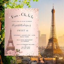 Sweet 16 Paris Rose Gold Glitzer Eiffelturm