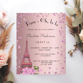 Sweet 16 Paris rot Rosa Eiffel Haushaltseinladung Flyer