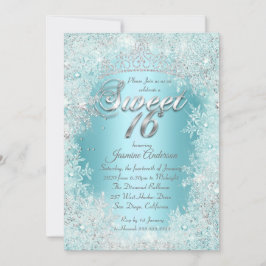 Sweet 16 Party Aquamarin blauer Silberner Winter W Einladung