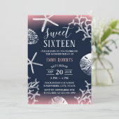 Sweet 16 Party Beach Coral Reef Starfish Navy Blue Einladung (Stehend Vorderseite)