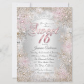 Sweet 16 Party Beige Pink Silver Winter Wunderland Einladung (Vorderseite)