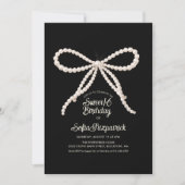 Sweet 16 Party Black White Pearl Bow Einladung (Vorderseite)
