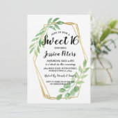 Sweet 16 Party Blätter Gold Frame Sommer Einladung (Stehend Vorderseite)