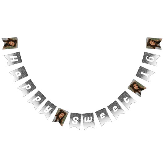 Sweet 16 Party, Chic Black Glitzer & 4 Fotos Wimpelkette (Alle)