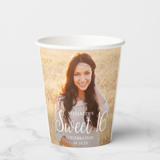 Sweet 16 Party Chic Trendy Script 2 Foto Modern Pappbecher (Rückseite)