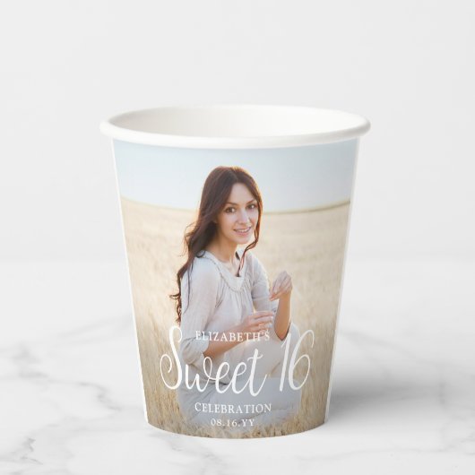 Sweet 16 Party Chic Trendy Script 2 Foto Modern Pappbecher (Vorderseite)