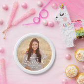 Sweet 16 Party Chic Trendy Script & Foto Modern Pappteller (Party)