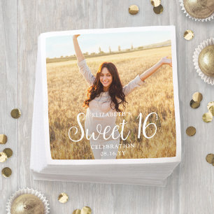 Sweet 16 Party Chic Trendy Script & Foto Modern Serviette