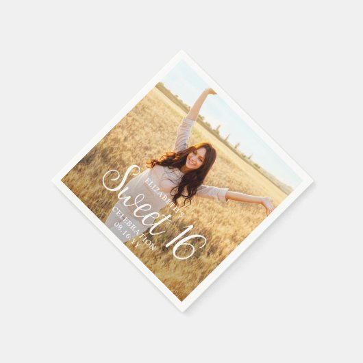 Sweet 16 Party Chic Trendy Script & Foto Modern Serviette (Ecke)