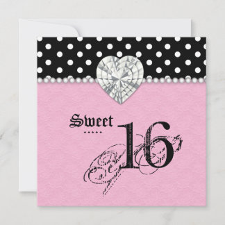 Sweet 16 Party Dots Spitzen Herz Diamond Rosa Einladung