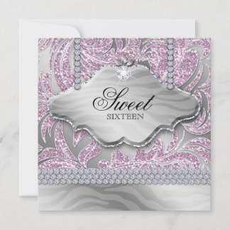 Sweet 16 Party Einladen Rosa Silberschmuck Blätter Einladung