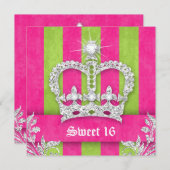 Sweet 16 Party Einladen Rosa Streifen Crown Tiara Einladung (Vorne/Hinten)