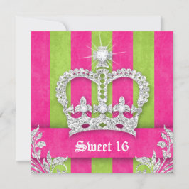 Sweet 16 Party Einladen Rosa Streifen Crown Tiara  Einladung