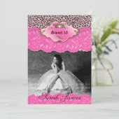 Sweet 16 Party Einladend Leopard Crown Pink Einladung (Stehend Vorderseite)