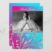 Sweet 16 Party Einladender Glitzer Blätter Rosa Bl Einladung (Vorne/Hinten)