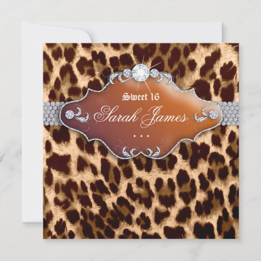Sweet 16 Party Einladung Leopard Brown Black (Vorderseite)