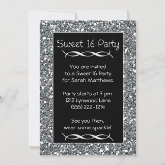 Sweet 16 Party Einladung Silver Sparkle Look