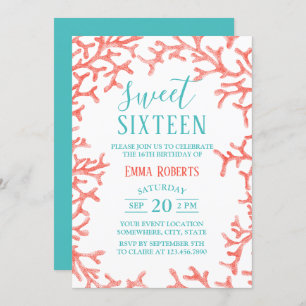 Sweet 16 Party Elegant Beach Coral Reef Geburtstag Einladung