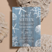 Sweet 16 Party Elegant Dusty Blue Beach Starfish Einladung