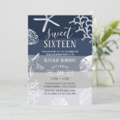 Sweet 16 Party Elegant Navy Blue Beach Starfish Einladung (Stehend Vorderseite)