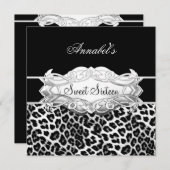 Sweet 16 Party Elegant Schwarz-weiß Leopard Einladung (Vorne/Hinten)