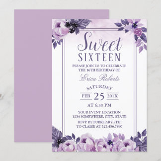Sweet 16 Party Elegante Wasserfarbe Lila Einladung