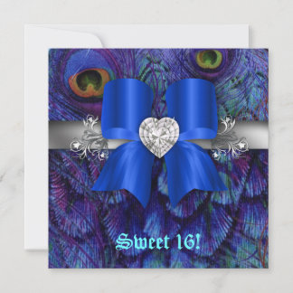 Sweet 16 Party Elysian Peacock Bow Blue Silver Einladung