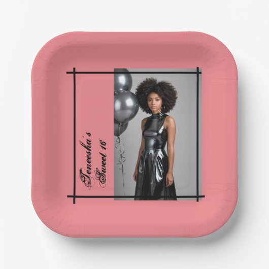 Sweet 16 Party - Foto & Text hinzufügen, Rosa & Sc Pappteller (Vorderseite)