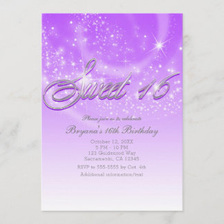 SWEET 16 Party für Lila- und Silbersparkelstars Einladung