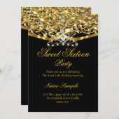 Sweet 16 Party Glitzer Gold Black Einladung (Vorne/Hinten)