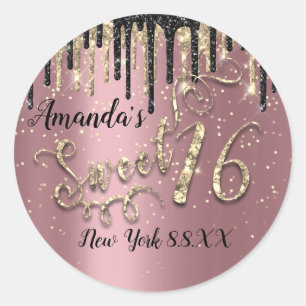 Sweet 16. Party Glitzer Gold Confetti Rose Tropfen Runder Aufkleber