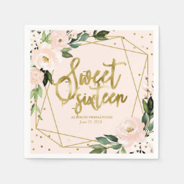 Sweet 16 Party Gold Foil Blush Pink Floral Serviette