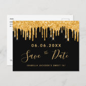 Sweet 16 Party Gold Glitzer Save the Date schwarz Postkarte (Vorne/Hinten)