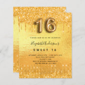 Sweet 16 Party Gold Glitzer Tropfen Einladung (Vorne/Hinten)