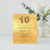 Sweet 16 Party Gold Glitzer Tropfen Einladung (Stehend Vorderseite)
