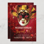 Sweet 16 Party Gold Masquerade Maske Einladung (Vorne/Hinten)