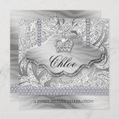 Sweet 16 Party Grad White Crown Jewelry Blätter Einladung (Vorne/Hinten)