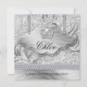 Sweet 16 Party Grad White Crown Jewelry Blätter Einladung (Vorderseite)