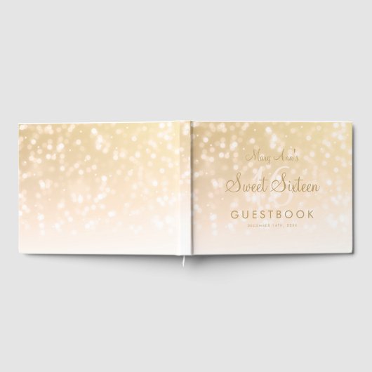 Sweet 16 Party Guestbook Gold Bokeh Sparkle Lights Gästebuch (Voll)