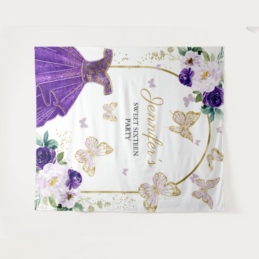 Sweet 16 Party Hintergrund - Schmetterlingsblumenk Wandteppich (Vorderseite (Horizontal))