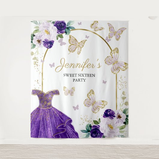 Sweet 16 Party Hintergrund - Schmetterlingsblumenk Wandteppich (Vorderseite)