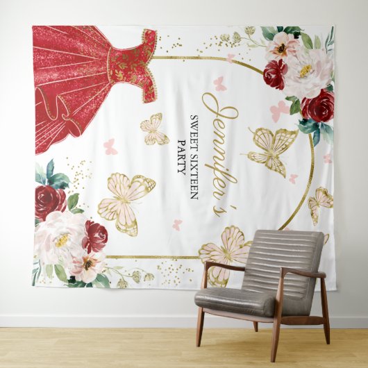 Sweet 16 Party Hintergrund - Schmetterlingsblumenk Wandteppich (Beispiel (Horizontal))