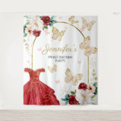 Sweet 16 Party Hintergrund - Schmetterlingsblumenk Wandteppich (Vorderseite)