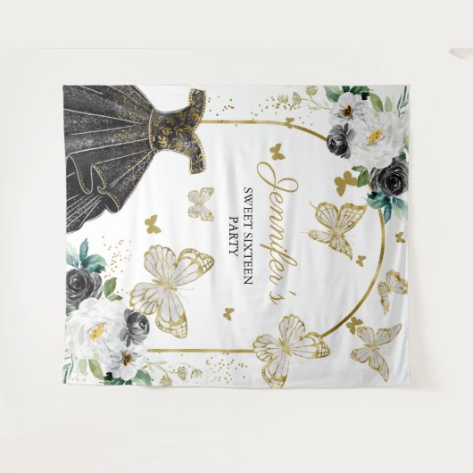 Sweet 16 Party Hintergrund - Schmetterlingsblumenk Wandteppich (Vorderseite (Horizontal))