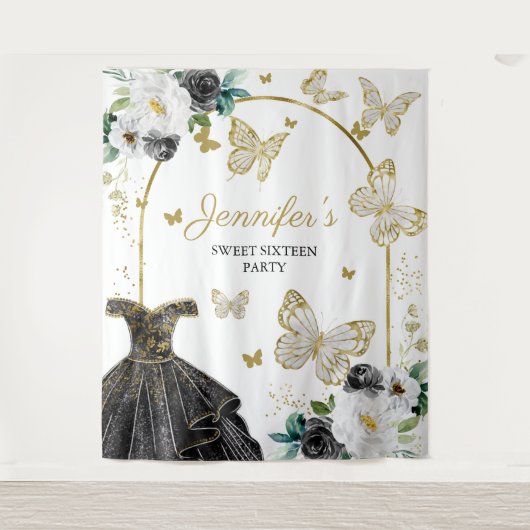 Sweet 16 Party Hintergrund - Schmetterlingsblumenk Wandteppich (Vorderseite)