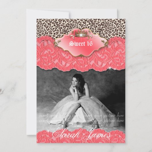 Sweet 16 Party Invite Leopard Kronenkorallen Einladung (Vorderseite)