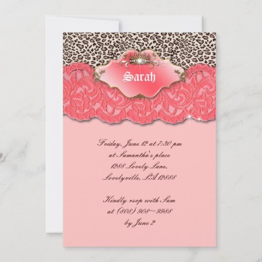 Sweet 16 Party Invite Leopard Kronenkorallen Einladung (Rückseite)