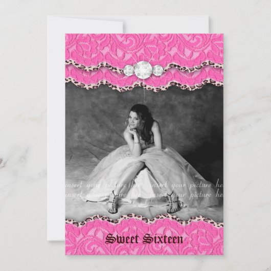 Sweet 16 Party Invite Leopard Schmuck Rosa Einladung (Vorderseite)