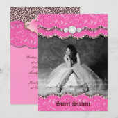 Sweet 16 Party Invite Leopard Schmuck Rosa Einladung (Vorne/Hinten)